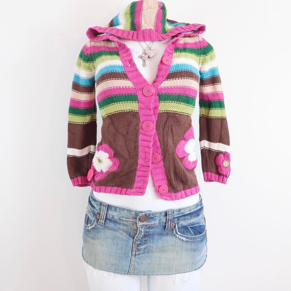 multicolor striped hooded cardigan | y2k 2000s fairycore